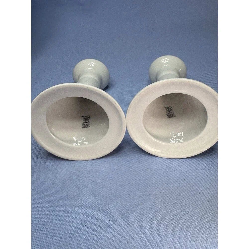 Set Of 2 Kalocsa Candle Holders, Hand painted Red And Blue Floral, Hungary 4.5”